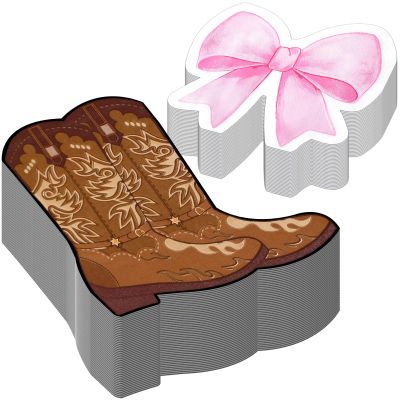 100Pcs Boots or Bows Gender Reveal Party Napkins Western Cowboy Boot Bow Party Supplies Boots Pink Bow Shaped Napkins for Baby Shower Birthday Cowboy Western Birthday Wedding Party Table Decors