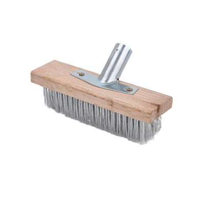 1 Pack Wire Scrub Brush, 20cm Stainless Steel Heavy Duty Stiff Metal Bristle Scrubber Broom with Wooden Handle Connector for Outdoor Concrete Removal