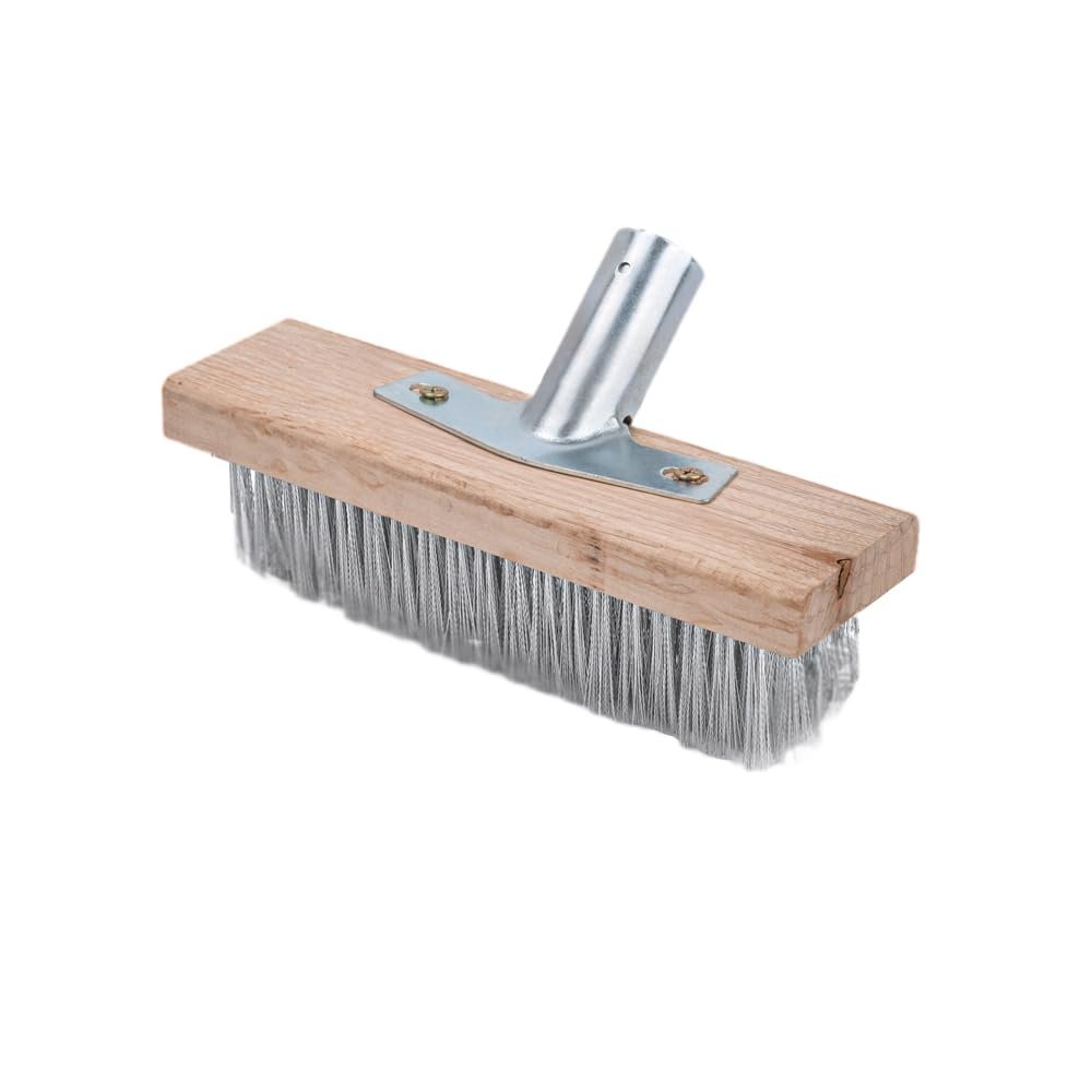 1 Pack Wire Scrub Brush, 20cm Stainless Steel Heavy Duty Stiff Metal Bristle Scrubber Broom with Wooden Handle Connector for Outdoor Concrete Removal