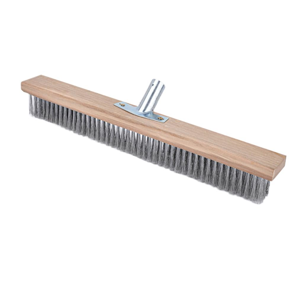 1 Pack Wire Scrub Brush, 50cm Stainless Steel Heavy Duty Stiff Metal Bristle Scrubber Broom with Wooden Handle Connector for Outdoor Concrete Removal