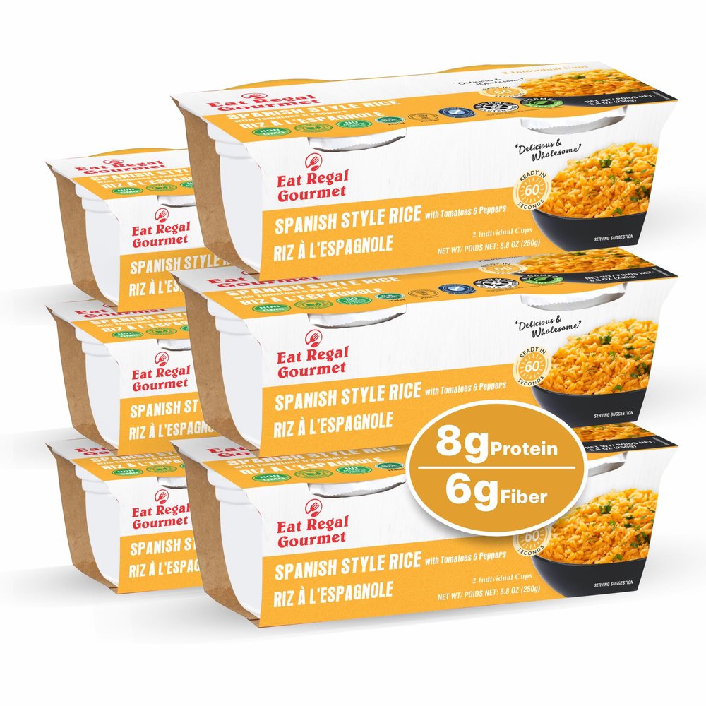 Eat Regal Spanish Style Rice Cups, Authentic Flavor, Fluffy Texture, Ready in 1 Minute, 8g Protein, 6g Fiber, Non-GMO, Gluten-Free, 8.8oz (2 x 125g), Pack of 6