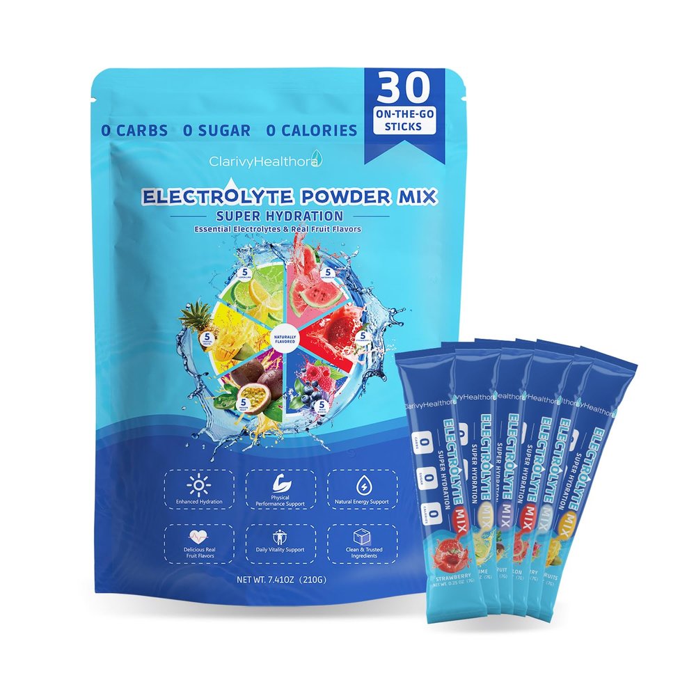 Electrolyte Powder Packets Sugar Free Hydration Drink Mix with 5 Key Electrolytes Magnesium Sodium Potassium Zinc Calcium Vitamin C 30 Travel Packs, 6 Fruity Flavors Zero Sugar Keto & Vegan Friendly