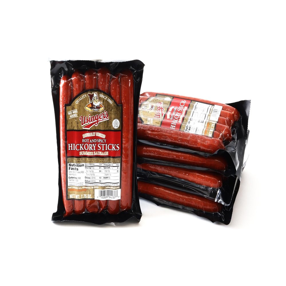 Usinger's Famous Smoked Meat Snack Sticks - Shelf-Stable - Perfect for Road Trips, Hiking Fuel, Post-Workout Protein, Snacking & Charcuterie Boards (6-Pack, Hot & Spicy Hickory Sticks)
