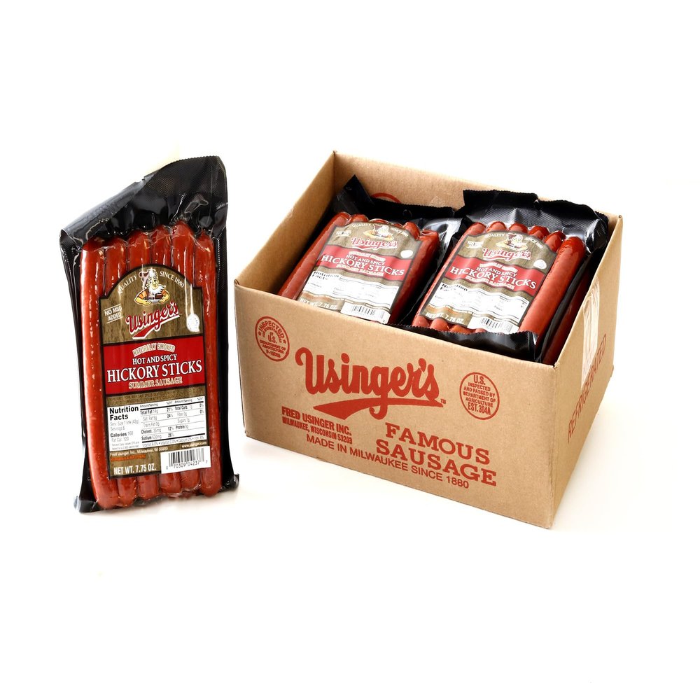 Usinger's Famous Smoked Meat Snack Sticks - Shelf-Stable - Perfect for Road Trips, Hiking Fuel, Post-Workout Protein, Snacking & Charcuterie Boards (12-Pack, Hot & Spicy Hickory Sticks)