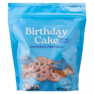 Birthday Cake White Chocolate Covered Pretzels With Rainbow Sprinkles, Naturally Flavored Crunchy Dipped Snack Snacking Gift Food Treat, 8oz Clancy Bag