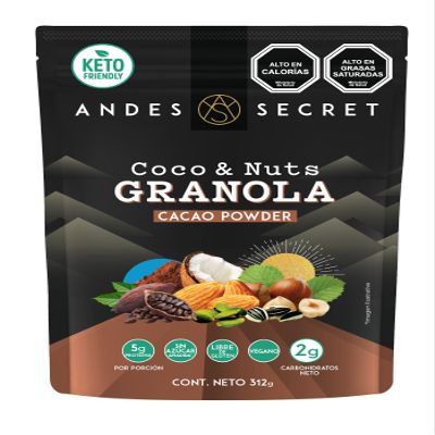 Andes Secret Cacao Granola - Almonds, Hazelnuts - Keto High Protein Granola with No Sugar, Grain & Gluten Free - 11 oz (1 Pack)