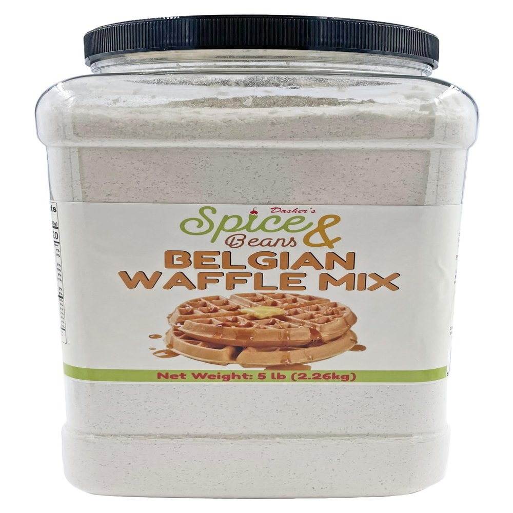Belgian Waffle Mix, Easy Light Fluffy Belgian Style Waffle Batter Mix for Breakfast & Brunch, by Dashers Spice & Beans, Bulk 5 lb Container