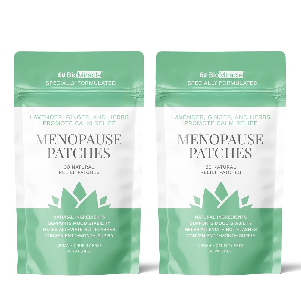 BioMiracle 30 Natural Rellief Menopause Patches Lavender, Ginger, and Herbs Promote Calm Relief, Vegan + Cruelty Free (Two Pack)