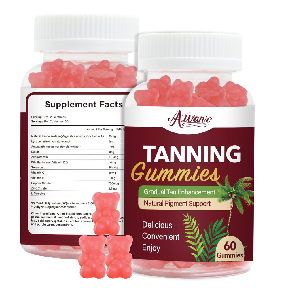 Auranic 60 Count Bronze Bites Tanning Gummies for Women that Work Fast Without Sun, Self Tan Daily Chews Gummy with Beta Carotene Astaxanthin Lycopene zinc (Citrate) Vitamins for Skin Health
