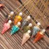 Resin Natural Stone Quartz Aromatherapy Pendant Necklace Gold Color Essential Oil Diffuser Perfume Bottle Crystal Necklaces(Red Agate) view 3