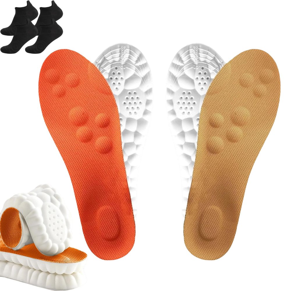 2025 New Insoles for Men Women, Pu Memory Foam Insole with Arch Support, Breathable Sole 4d Cloud Technology (2Pair-B,Men 5-6/Women 6-7)