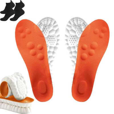 2025 New Insoles for Men Women, Pu Memory Foam Insole with Arch Support, Breathable Sole 4d Cloud Technology (2Pair-Orange,Men 8-8.5/Women 9.5-10)