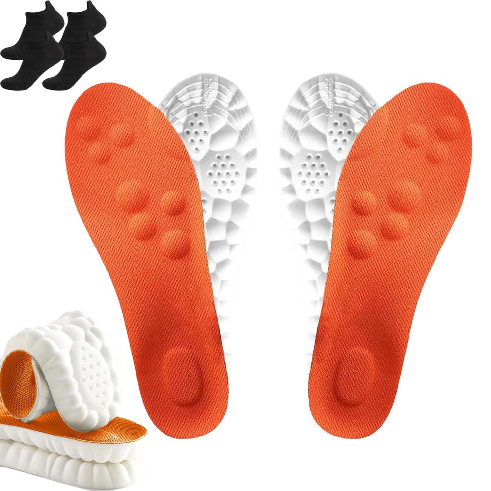 2025 New Insoles for Men Women, Pu Memory Foam Insole with Arch Support, Breathable Sole 4d Cloud Technology (2Pair-Orange,Men 8-8.5/Women 9.5-10)