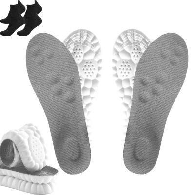 2025 New Insoles for Men Women, Pu Memory Foam Insole with Arch Support, Breathable Sole 4d Cloud Technology (2Pair-Gray,Men 8-8.5/Women 9.5-10)