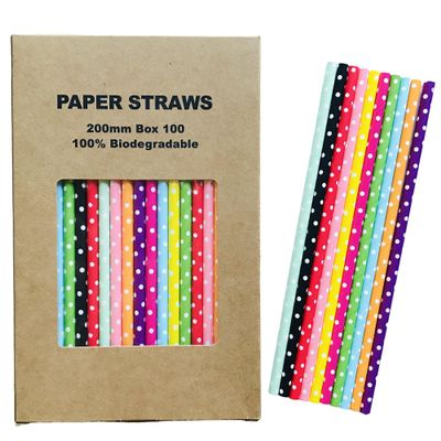 100 Pcs Mixed 10 Colors White Mini Dot Paper Straws, Colorful Assorted Muti-Color Party Drinking Straws, Black Blue Mint Green Pink Red Orange Yellow Purple Cake Pop Sticks (Colorful Swiss Dots)