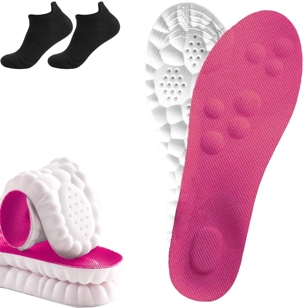 2025 New Insoles for Men Women, Pu Memory Foam Insole with Arch Support, Breathable Sole 4d Cloud Technology (1Pair-Purple,Men 4-4.5/Women 5.5-6)