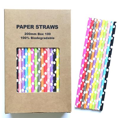 100 Pcs Mixed 10 Colors White Polka Dot Paper Straws, Colorful Assorted Multi Color Bar Party Drinking Straws, Black Blue Grey Green Pink Red Orange Lilac Yellow Cake Pop Sticks (Colorful Polkas)