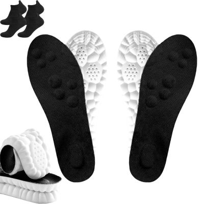 2025 New Insoles for Men Women, Pu Memory Foam Insole with Arch Support, Breathable Sole 4d Cloud Technology (2Pair-Black,Men 8-8.5/Women 9.5-10)