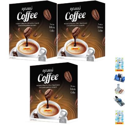 10 Sachets (150g) No Sugar Delicious Intense Fruit Snack KhunMae Coffee Instant Coffee Roasted Mix (of 3) By Thaigiftshop [Get Free Tomato Facial Mask]