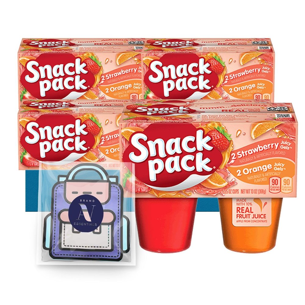 Snack Pack - Lavinia Essentials Bundle: 16-Count of Flavored Juicy Gels, Gluten-free, On-The-Go 3.25 Plastic Cup + 1 Utility Prop. (3.25 oz, Strawberry + Orange)