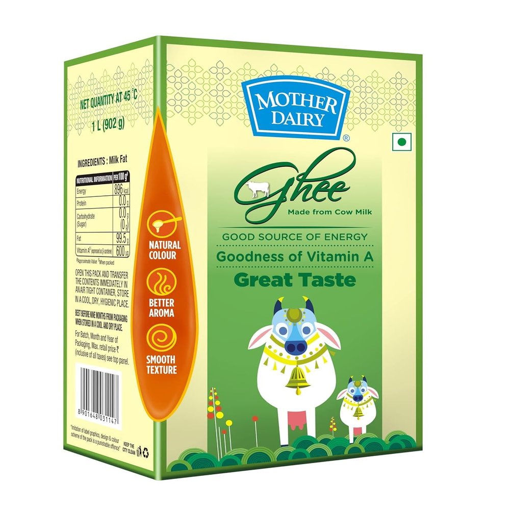 Mother Dairy Cow Ghee, 1 Liter (2.2 lb), CEKA Pack of 2