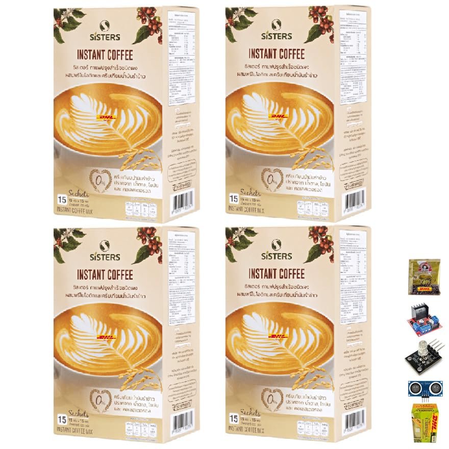 15 Sachets/Box(225g) Arabica Rice Extract Creamer No Sugar Intense Delicious Smooth SistersCoffee Instant Coffee (of 4) By Beautygoodshop [Get Free For You Beauty Gifts]