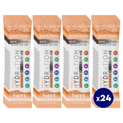 NewTrition Hydration Powder, Electrolyte Powder Packets, Naturally Flavored Hydrating Packets for Water, Fast Acting Hydrate Electrolytes with Vitamins B&C, Energy & Recovery, White Peach, Pack of 24