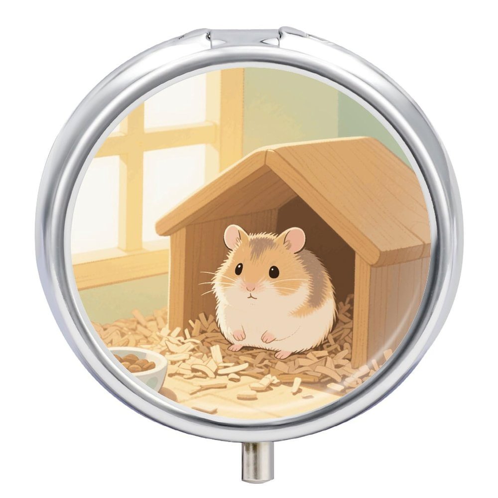 Pill Organizer Small Portable Pill Box Personalized Hamster in Sunlit Corner Print Medication Organizer for Vitamins Supplements