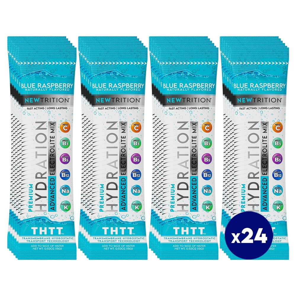NewTrition Hydration Powder, Electrolyte Powder Packets, Naturally Flavored Hydrating Packets for Water, Fast Acting Hydrate Electrolytes with Vitamins B&C Energy & Recovery, BlueRaspberry Pack of 24