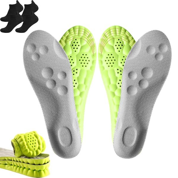 2025 New Insoles for Men Women, Pu Memory Foam Insole with Arch Support, Breathable Sole 4d Cloud Technology (2Pair-Green,Men 8-8.5/Women 9.5-10)