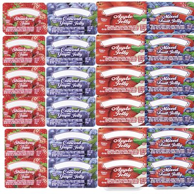 Assorted Jelly & Jam Cups Single-Serve Apple, Grape, Strawberry & Mixed Fruit Individual Breakfast Spreads for Restaurants, Cafeterias, Travel & Home Use -4 FLAVOR- 50-Pack
