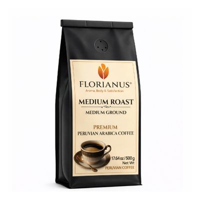 FLORIANUS Peruvian Coffee Medium Roast Medium Ground 100% Arabica 17.64 oz (500g) Ground Coffee for Drip, Filter, and French Press
