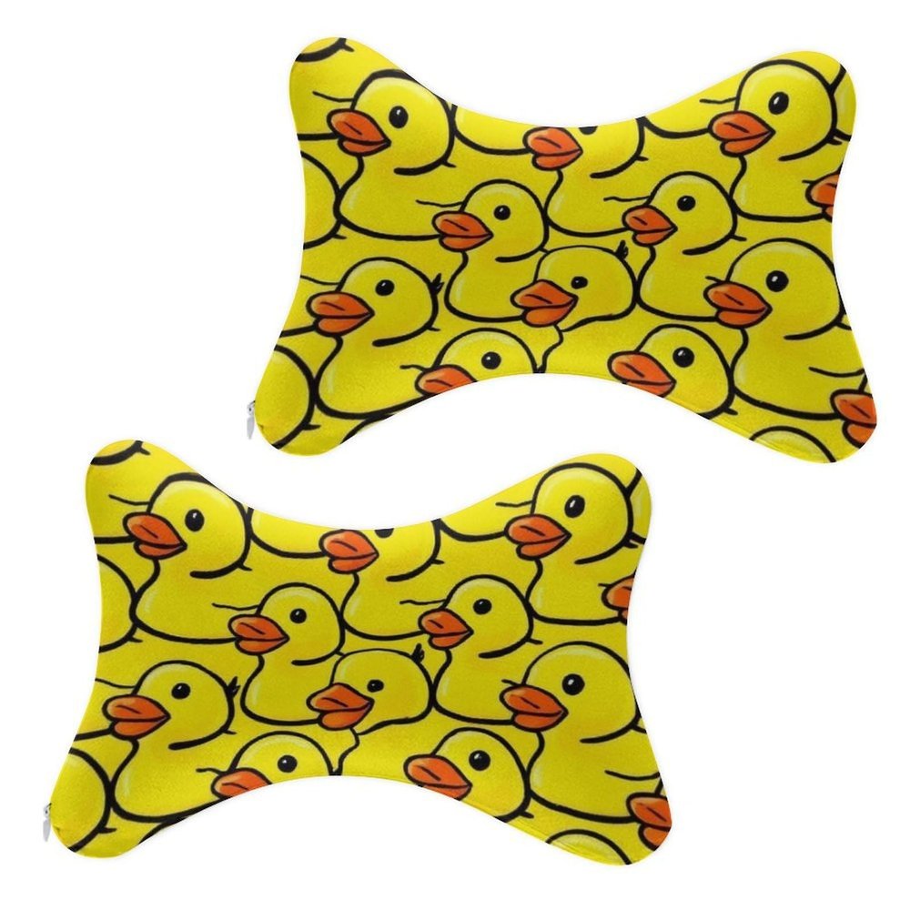 WUXEKZO 2Pcs Memory Foam Car Headrest Protect Neck Pillow for Office Desk Chair Car Seat, Rubber Duck Luxury Headrest Pillows Travel Sleeping Cushion with Elastic Strap