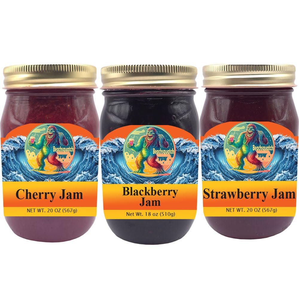 Beachsquatch Classic Jam Collection (Blackberry, Cherry, Strawberry) 20 ounce jars - 3 PACK