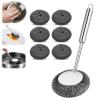 Metal Scrubbers for Cleaning Dishes Steel Wool Scrubber with Long Handle with 6 Replacement Wire Pads view 1