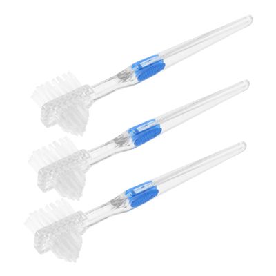 COLLBATH 3Pcs Transparent Double Sided Denture Cleaning Brush for False Toothbrush for Denture Wearers Non Slip Handle for Easy Control