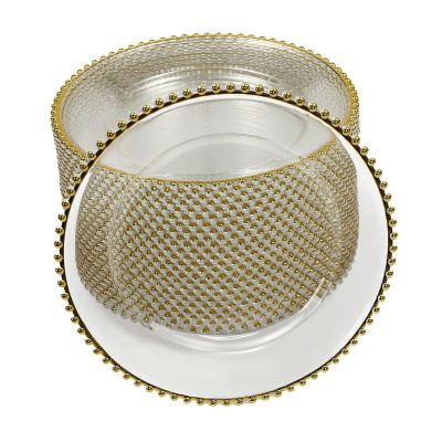 QQDETRR 25 Pcs Gold Rim Clear Plastic Plates Heavy Duty Transparent Dinner Plate, Elegant Hard Plastic Salad Plates for Weddings, Parties, Events & Special Occasions
