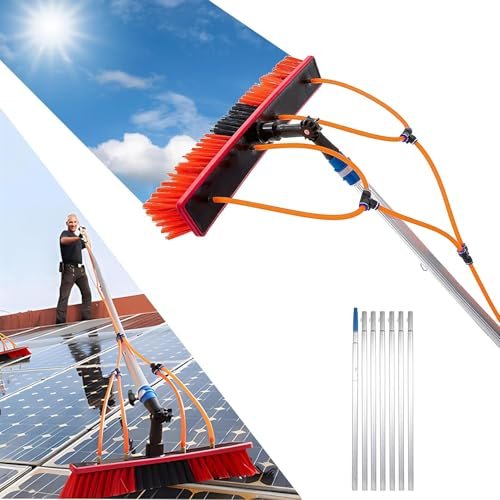 Adjustable Solar Panel and Window Cleaning Kit with Water Fed Pole for Outdoor Glass, Roof, and Window Washing