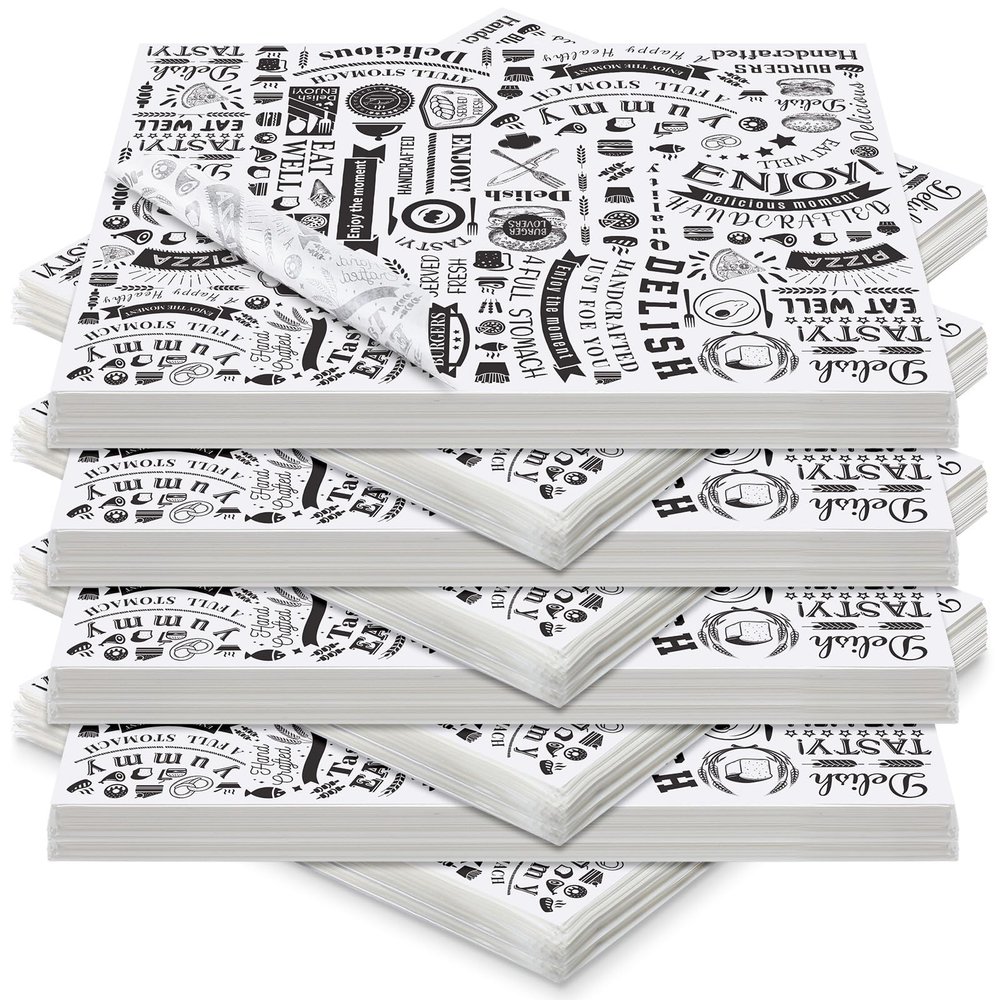 Outus 600 Pcs 8 x 10 inch Deli Wax Paper Sheets Grease Resistant Tray Basket Liners Newsprint Paper Water and Grease Proof Sandwich Wrapping Square Hot Dog Wrappers for Food Baking (White)