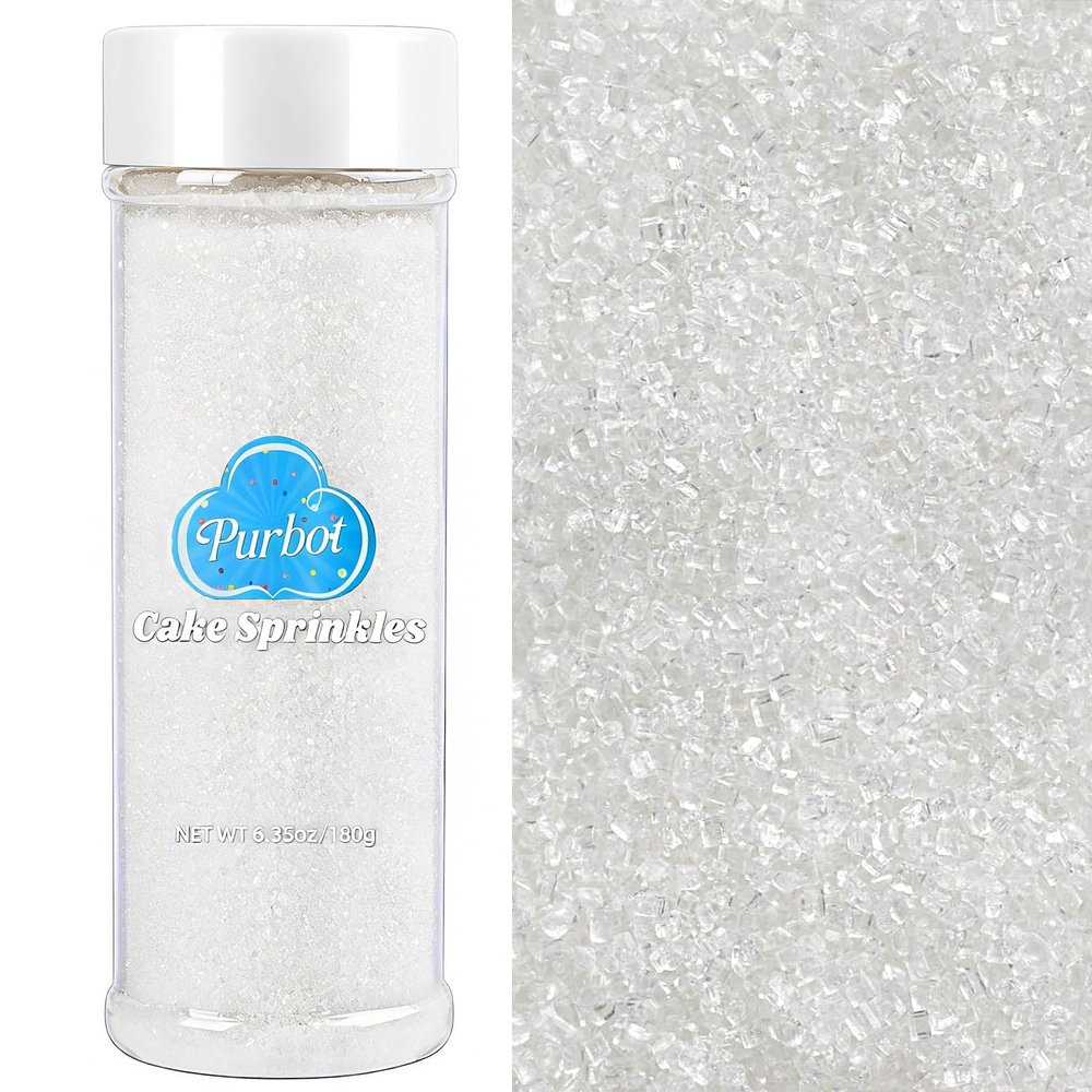 White Sanding Sugar Sprinkles, 6.35oz/180g Edible Sparkling Sugar Crystals, Clear Coarse Sugar Sprinkles for Baking Cake Cupcake Cookies Ice Cream Topping