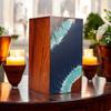 Wooden Cremation Urn with Epoxy Resin Design, Indian Rosewood, Multiple Sizes, Personalized Memorial (Green Blue Sea, Extra Large) view 1
