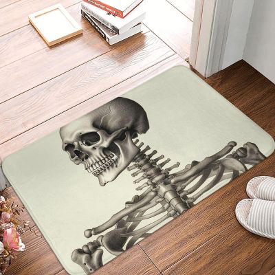 Front Door Mat Indoor Outdoor Welcome Mat, Human Skeleton Doormat Easy Clean Entryway Mats Stain and Fade Resistant Entry Rug Absorbent Flannel Bath Mats 16 x 24 Inch