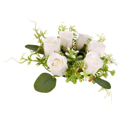 Holibanna Candle Ring Wreath with Artificial Roses Elegant Centerpiece for Weddings Valentine's Day Home Decor Realistic Floral Design for Table Decorations for Parties