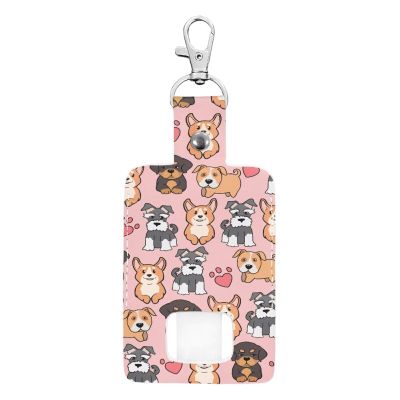 Gomyblomy Cute Dogs Print Inhaler Holder Keychain for Kids Adults Pink Asthma Inhaler Holder PU Leather Travel Handy Holders Carrying Case for Children, Inhalers Not Included