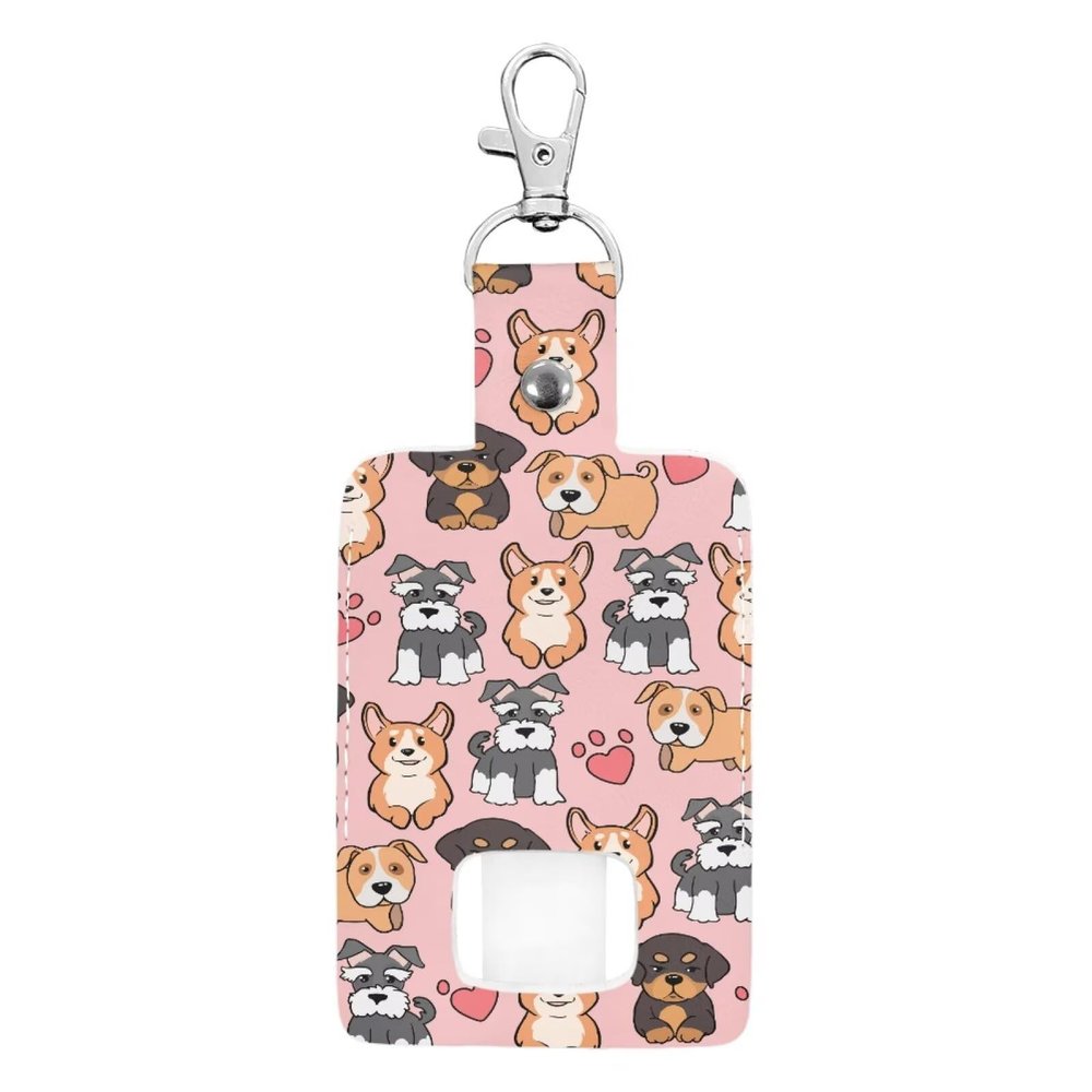 Gomyblomy Cute Dogs Print Inhaler Holder Keychain for Kids Adults Pink Asthma Inhaler Holder PU Leather Travel Handy Holders Carrying Case for Children, Inhalers Not Included