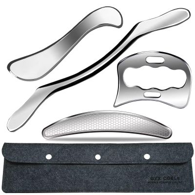 GYX COELE Professional Stainless Steel Muscle Scraper Tool Set, 4-Piece IASTM Scraping Tool Physical Therapy with Case