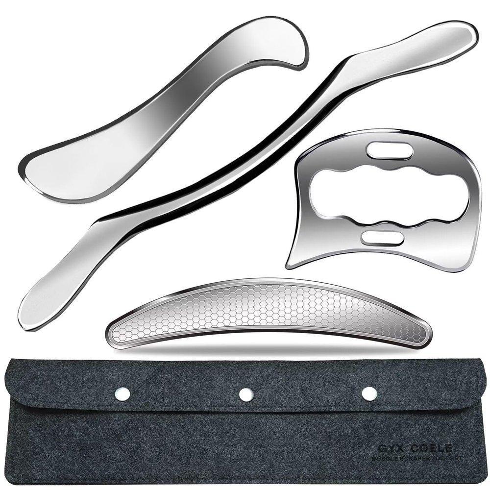 GYX COELE Professional Stainless Steel Muscle Scraper Tool Set, 4-Piece IASTM Scraping Tool Physical Therapy with Case