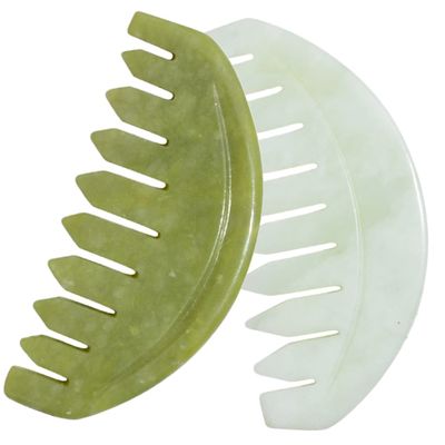 MUCKLILY Gua Sha Massage Comb Set 2pcs Smooth Polished Jade Body Massage Combs for Scalp Care Anti-Static Wide Tooth Design for Relaxation