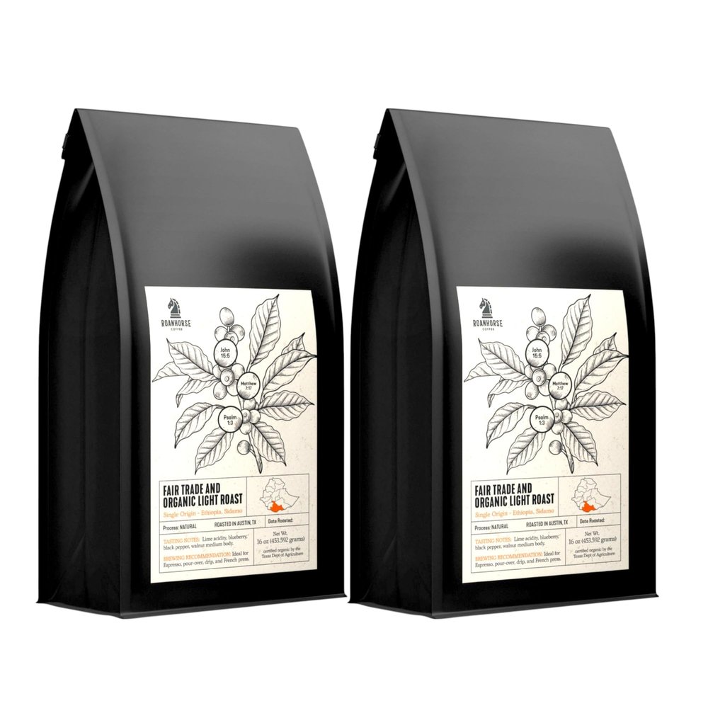 Organic Ethiopia Sidamo Whole Bean Coffee Light Roast USDA Organic, Fair Trade Citrus & Blueberry Flavor Natural Process Roasted in Small Batches 1 lb & 2-Pack Options (2, 1 lb)
