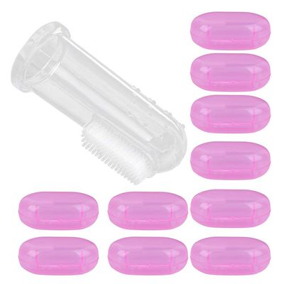 Dioche 10 Pcs Baby Finger Toothbrush Set, Soft Silicone Oral Cleaning Massage Toothbrush for Newborn (Pink Shell)